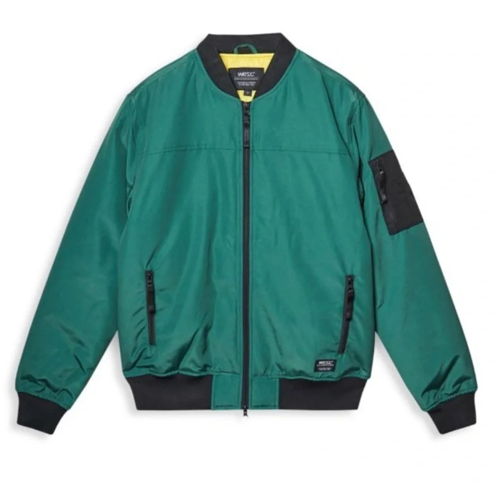 NEW WESC wasted youth logo print bomber jacket in green
